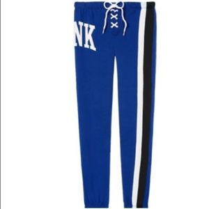 Pink Victoria secret blue lace up sweatpants